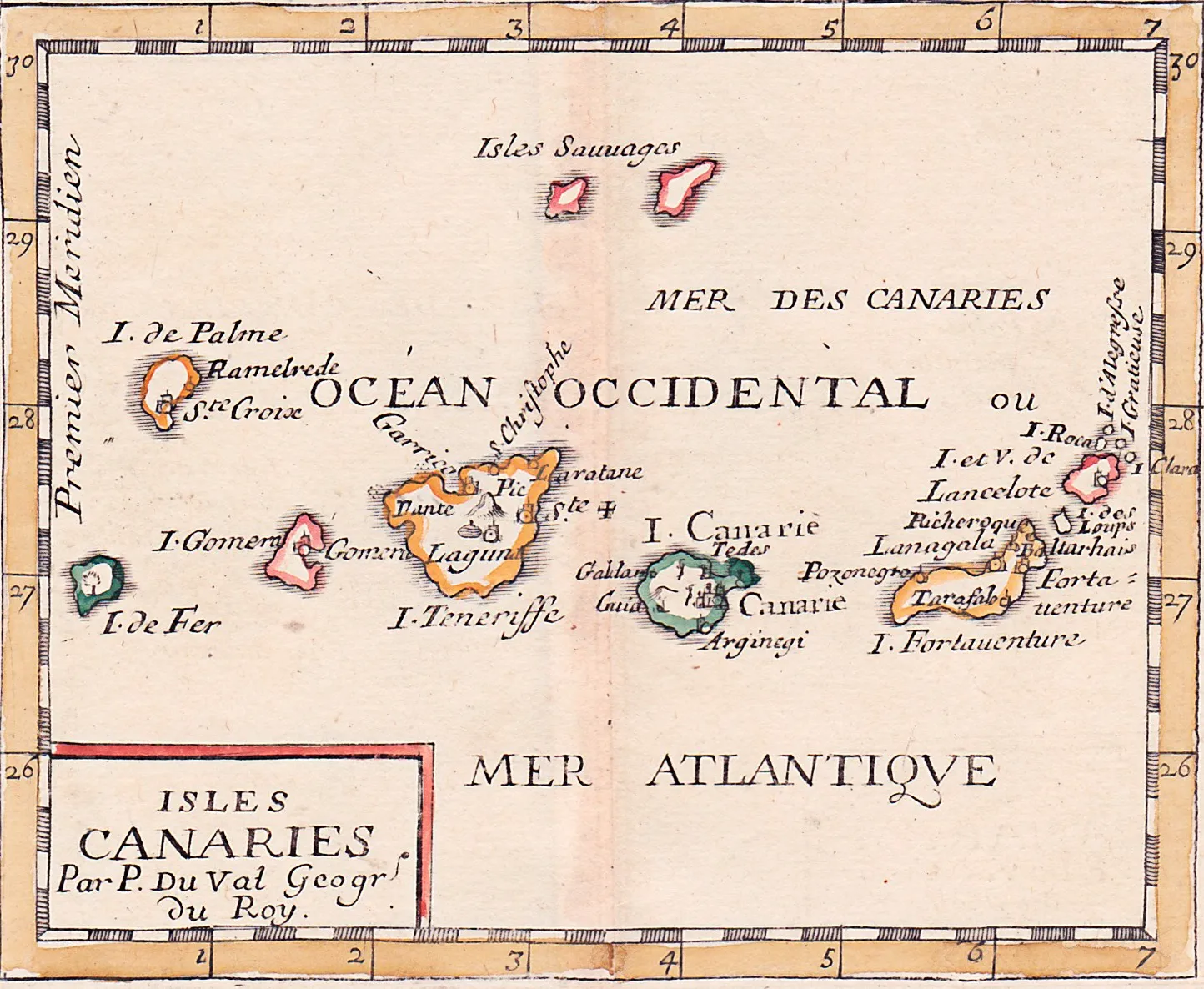 Mapa histórico de las Islas Canarias, grabado del siglo XVII