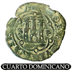 Cuatro maravedís a nombre de Carlos V (I de España), labrados en Santo Domingo