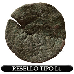 Tipos de resellos asociados a la isla de Lanzarote, aplicados sobre cuartos dominicanos. Este ejemplar mostrado presenta la singularidad de portar tres resellos distintos